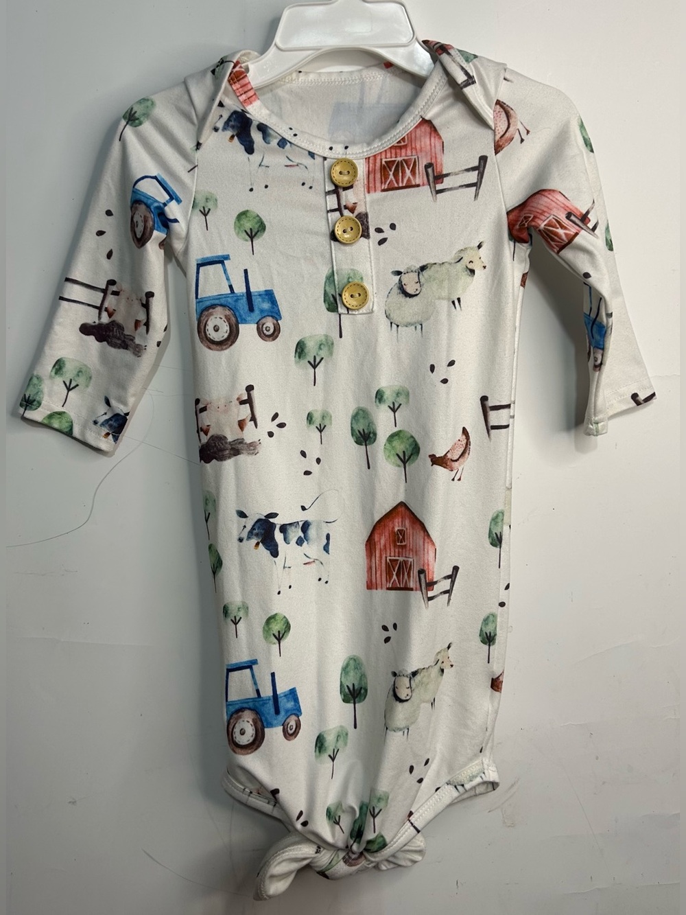 Farm Print White Tie Bottom One Piece Baby Size 70 (6-9 Months)